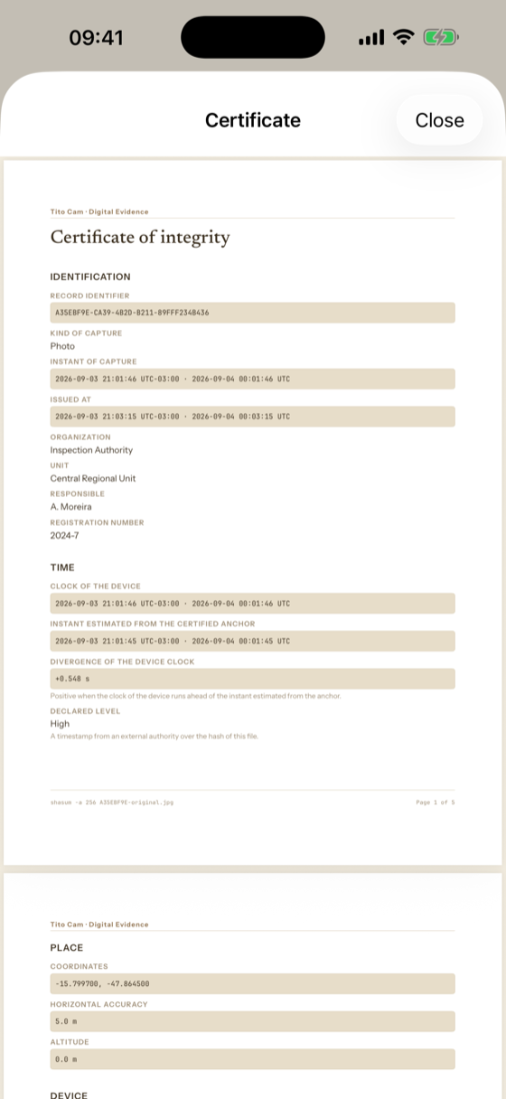 The PDF certificate of a record.