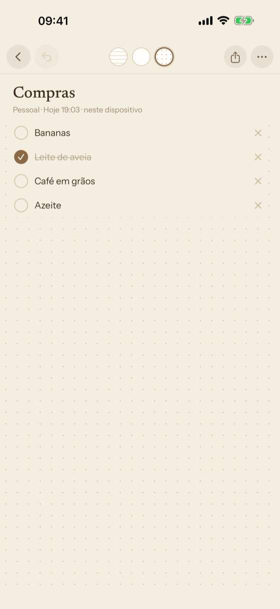 Uma nota com lista de tarefas em papel pontilhado.